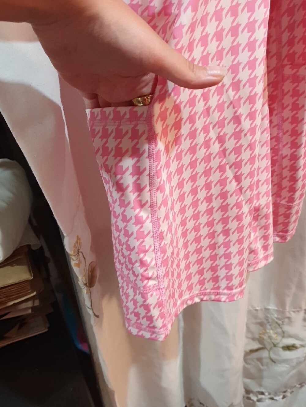 Pink Houndstooth Spaghetti Strap Dress - Picture 4 of 6